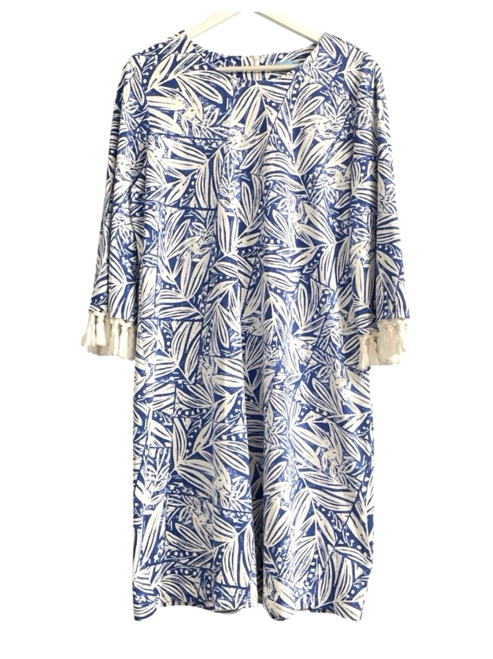 J.McLaughlin Brenda dress code willow bluff pattern Catalina cloth fringe coasta